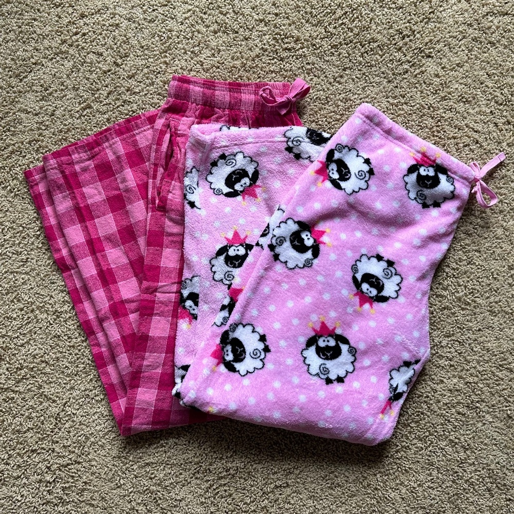 Pink Plaid Flannel & Fleece Sheep Pajama Bottoms